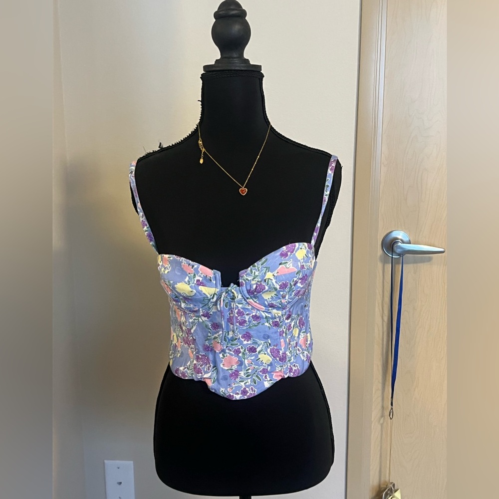 For Love And Lemons Blue Floral Top